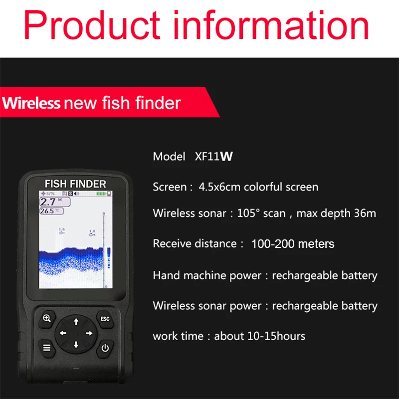 English/Russian 100-200meters Wireless Fish Finder Dot Matrix Sonar Sensor Transducer Depth Echo Sounder  Recharged Battery