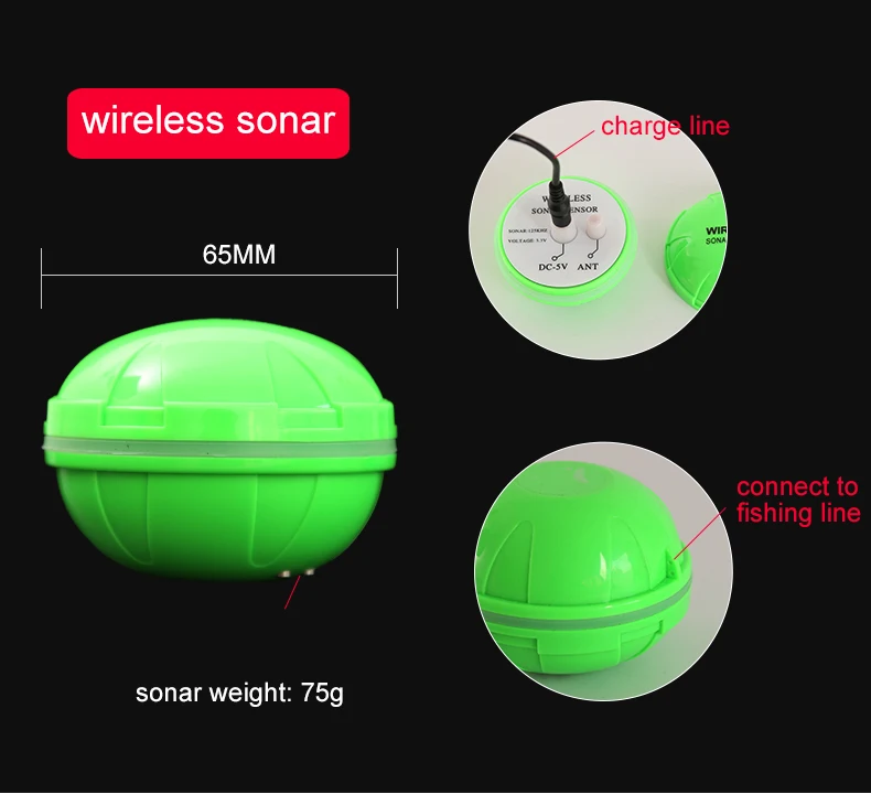 English/Russian 100-200meters Wireless Fish Finder Dot Matrix Sonar Sensor Transducer Depth Echo Sounder  Recharged Battery