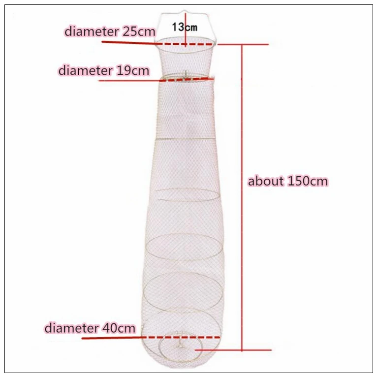Finefish Size 1.5m Portable Fish Care Keep Mesh Wire Foldable Fishing Cage Drum-shaped Steel Wire Creel Catch Fishing Net