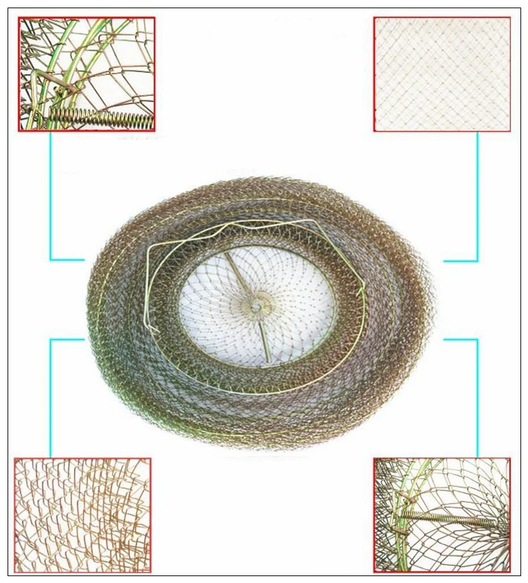 Finefish Size 1.5m Portable Fish Care Keep Mesh Wire Foldable Fishing Cage Drum-shaped Steel Wire Creel Catch Fishing Net