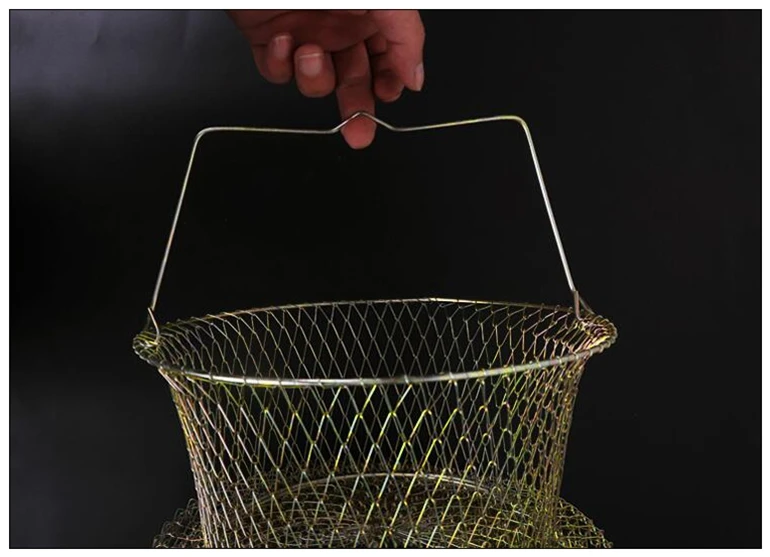 Finefish Size 1.5m Portable Fish Care Keep Mesh Wire Foldable Fishing Cage Drum-shaped Steel Wire Creel Catch Fishing Net