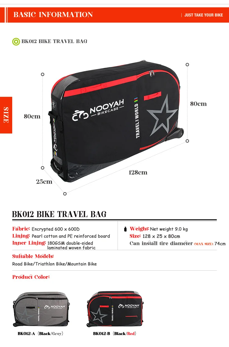 NOOYAH Bike Bag Bicycle Transport Bag MTB & Road Bike Travel Case Suitcase for Transporting Bicycle Accessories with Wheels Bags
