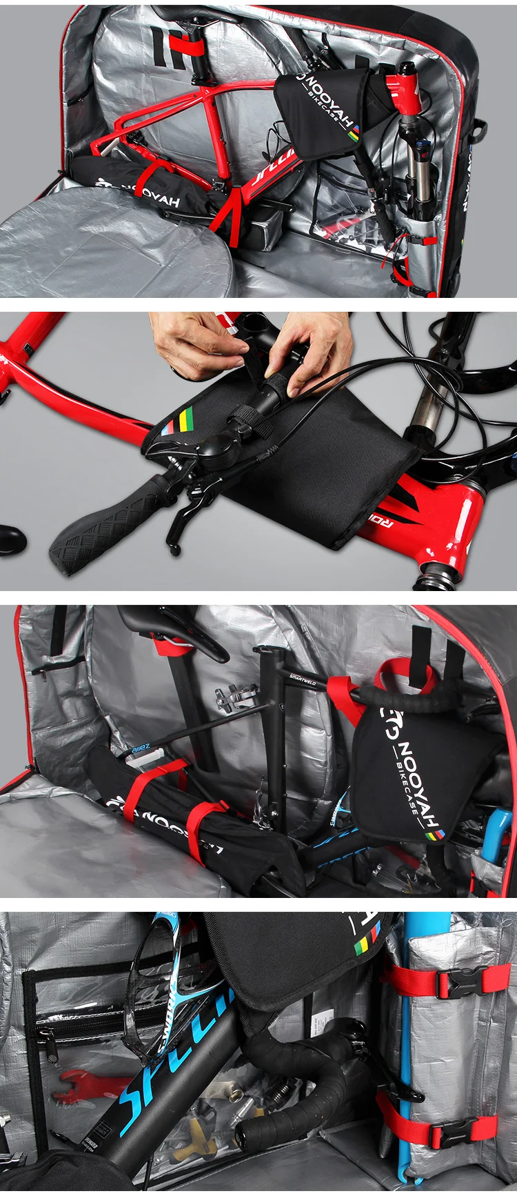 NOOYAH Bike Bag Bicycle Transport Bag MTB & Road Bike Travel Case Suitcase for Transporting Bicycle Accessories with Wheels Bags