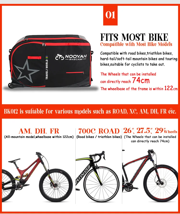 NOOYAH Bike Bag Bicycle Transport Bag MTB & Road Bike Travel Case Suitcase for Transporting Bicycle Accessories with Wheels Bags