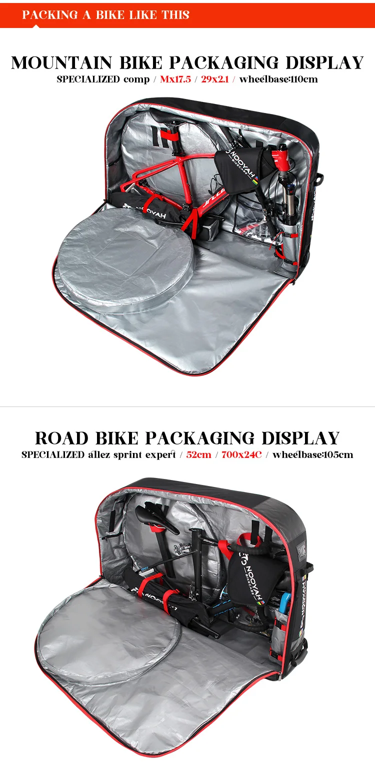 NOOYAH Bike Bag Bicycle Transport Bag MTB & Road Bike Travel Case Suitcase for Transporting Bicycle Accessories with Wheels Bags