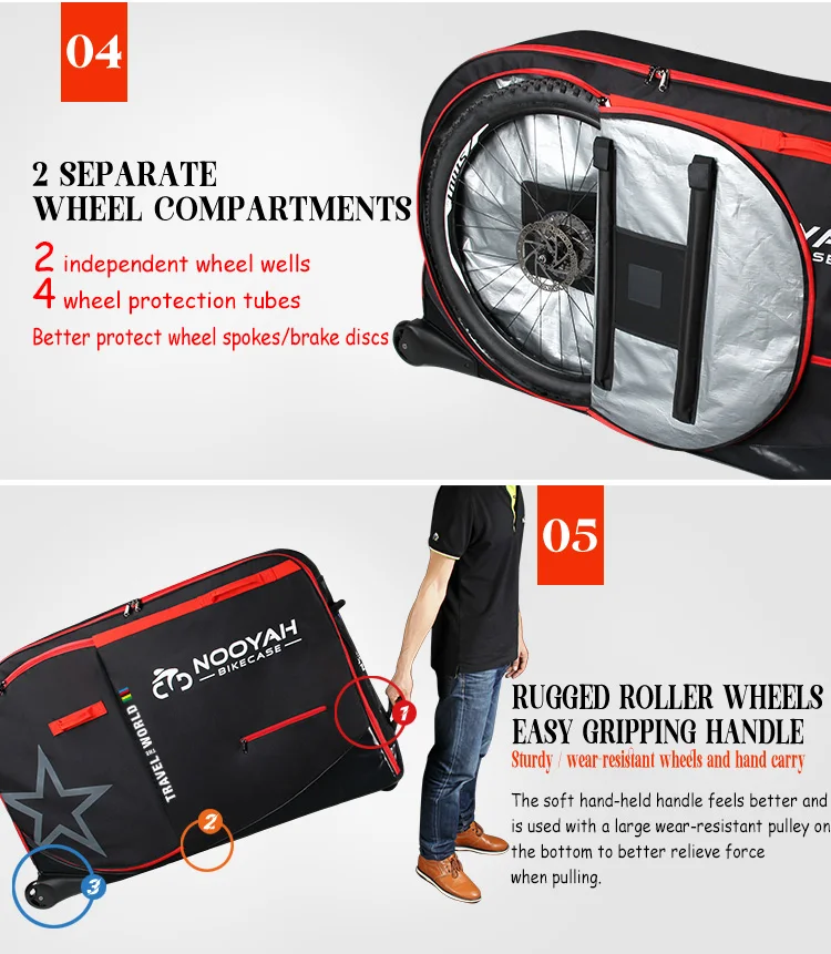 NOOYAH Bike Bag Bicycle Transport Bag MTB & Road Bike Travel Case Suitcase for Transporting Bicycle Accessories with Wheels Bags