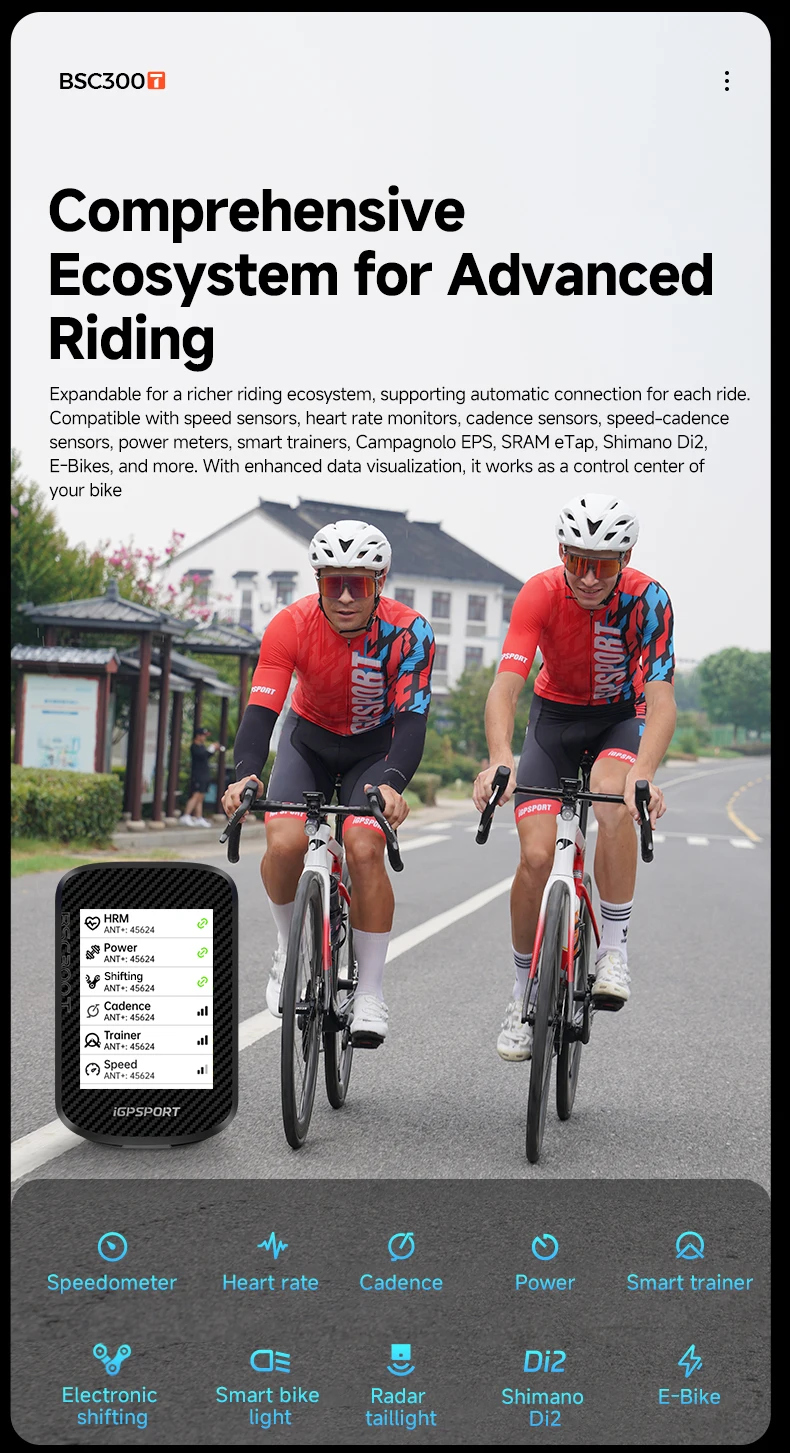 IGPSPORT BSC300T Touch-screen Bike Computer Wireless Speedometer GPS Colorful Map Navigation ANT+ Cadence Sensor IPX7 Odometer