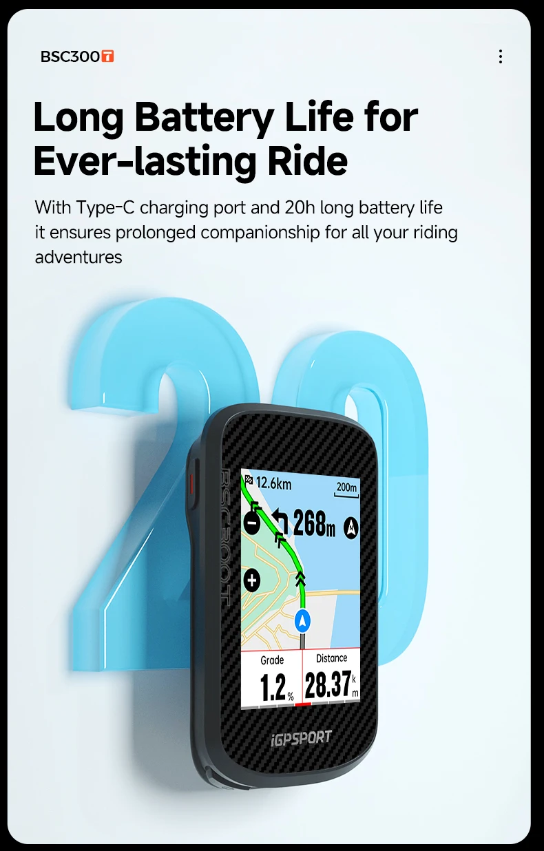 IGPSPORT BSC300T Touch-screen Bike Computer Wireless Speedometer GPS Colorful Map Navigation ANT+ Cadence Sensor IPX7 Odometer