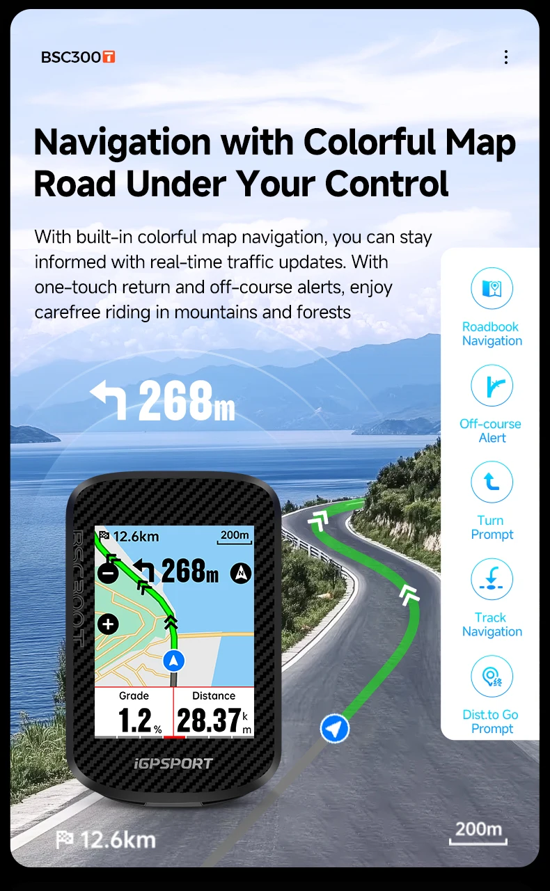 IGPSPORT BSC300T Touch-screen Bike Computer Wireless Speedometer GPS Colorful Map Navigation ANT+ Cadence Sensor IPX7 Odometer