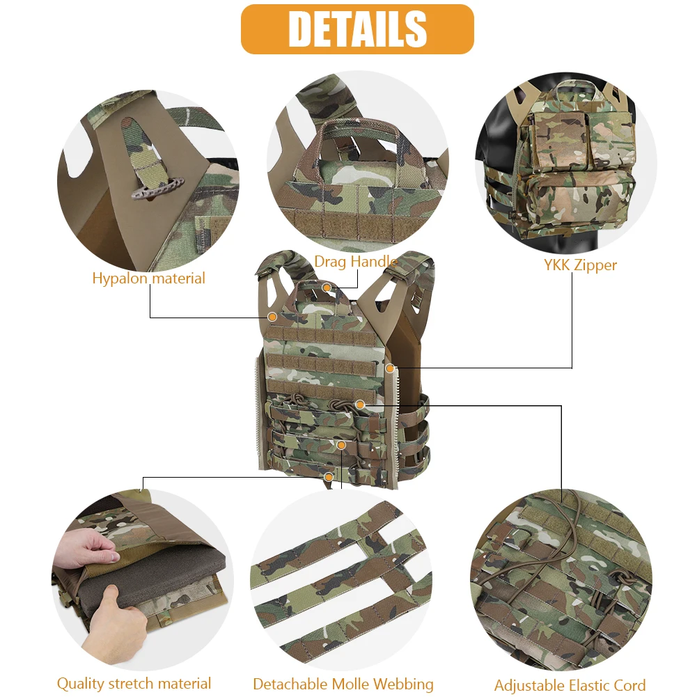 KRYDEX 500D Tactical JPC 2 Vest Jumper Plate Carrier MOLLE Front Flap Panel Backpack Combat Hunting Ranger Green Vest