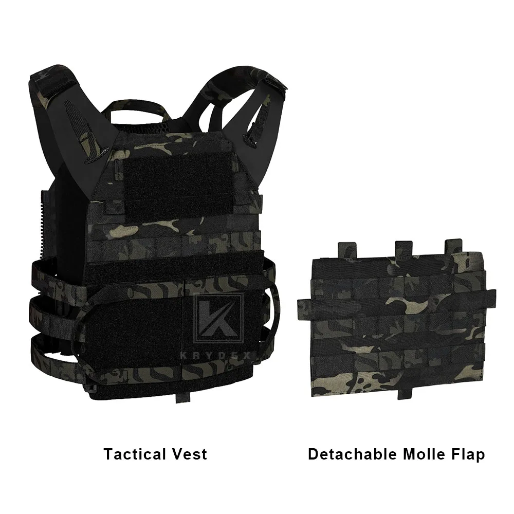 KRYDEX 500D Tactical JPC 2 Vest Jumper Plate Carrier MOLLE Front Flap Panel Backpack Combat Hunting Ranger Green Vest