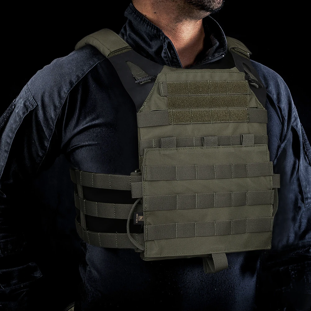 KRYDEX 500D Tactical JPC 2 Vest Jumper Plate Carrier MOLLE Front Flap Panel Backpack Combat Hunting Ranger Green Vest