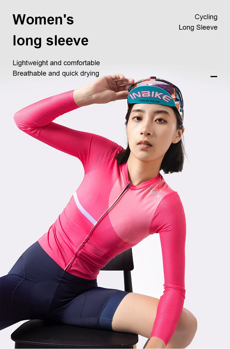 INBIKE Women's Cycling Bike Jersey Long Sleeve for Riding Mountain Road Shirts for Women Reflective Biking Clothing with Pockets