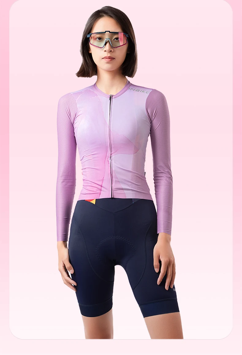 INBIKE Women's Cycling Bike Jersey Long Sleeve for Riding Mountain Road Shirts for Women Reflective Biking Clothing with Pockets