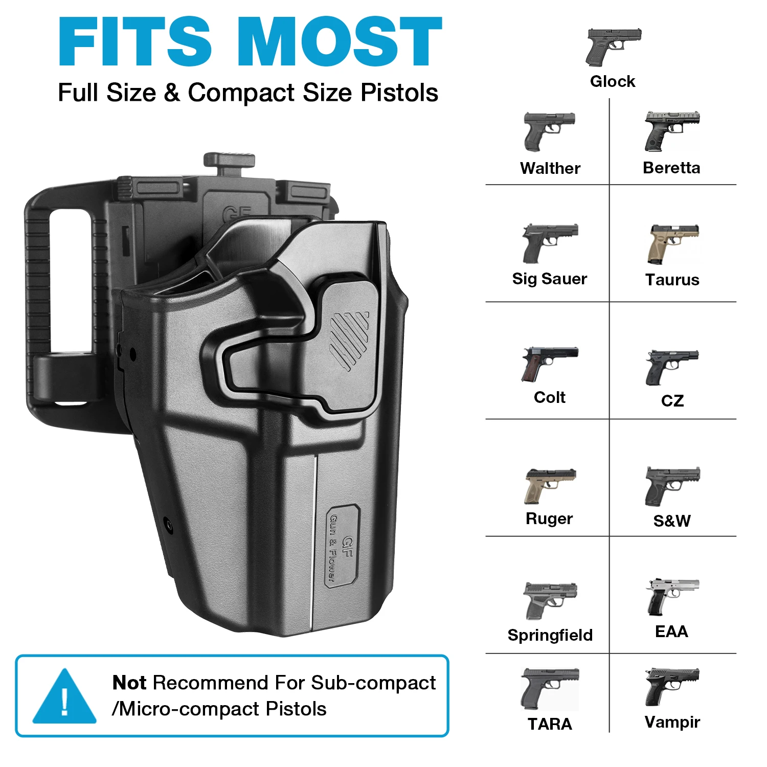 Universal OWB Holster Fit Beretta/Taurus/EAA/IWI/HK/Ruger/Springfield/CZ.Outside Waistband Carry Holster Index Finger