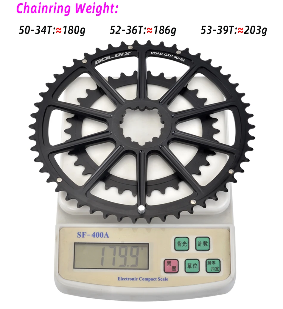 GOLDIX Ultralight Road Bike Crankset 50-34T/52-36T/53-39T Double Chainring 165/170/172.5/175mm Length Hollow Bicycle Crank