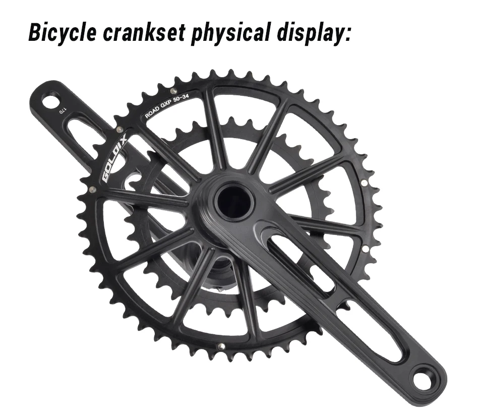 GOLDIX Ultralight Road Bike Crankset 50-34T/52-36T/53-39T Double Chainring 165/170/172.5/175mm Length Hollow Bicycle Crank