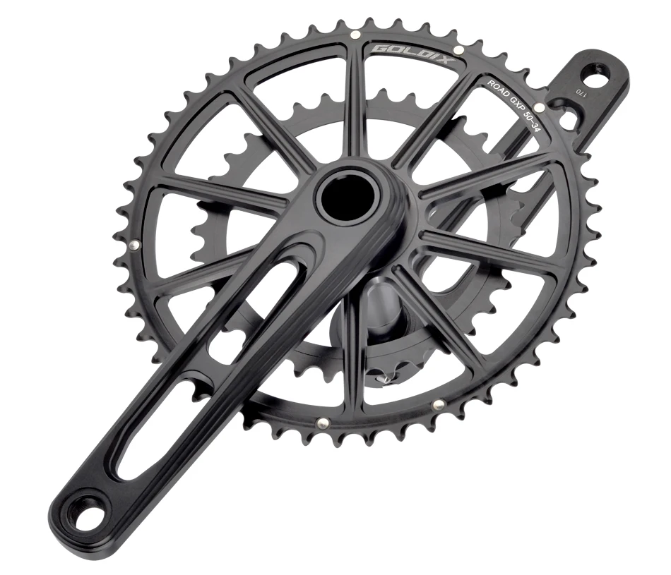 GOLDIX Ultralight Road Bike Crankset 50-34T/52-36T/53-39T Double Chainring 165/170/172.5/175mm Length Hollow Bicycle Crank