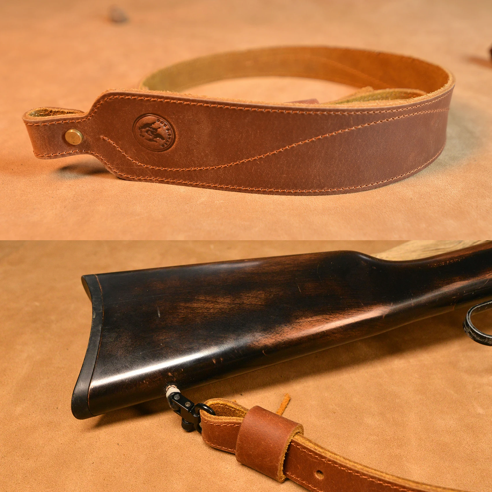 Vintage Leather Rifle Sling Adjustable Hunting Gun Shoulder Straps