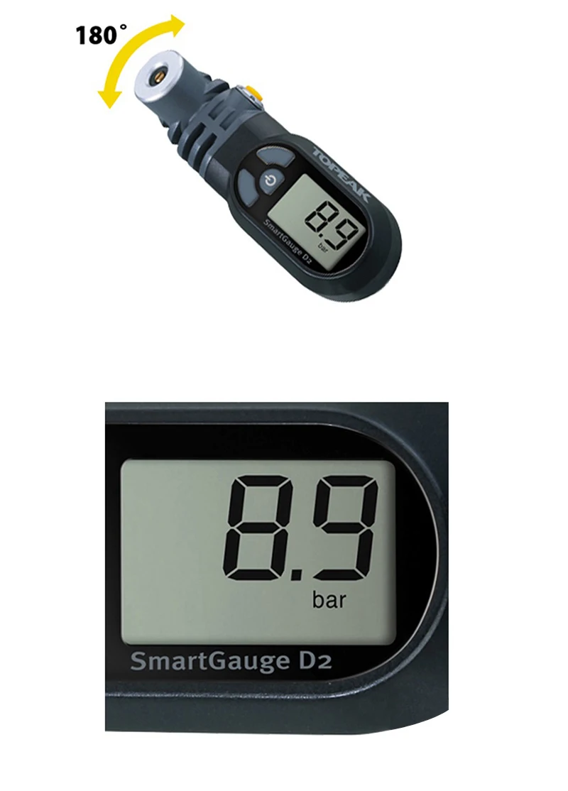 Topeak TSG-02 Bicycle Digital SmartGauge Bike Tire Air Pressure Gauge 250 PSI Electronic LCD Rotating SmartHead