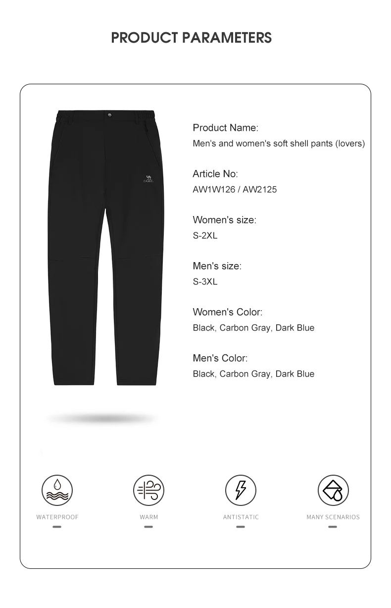 GOLDEN CAMEL Outdoor Pants Men and Women Winter Waterproof Velvet Soft Shell Tactical Pant for Men Sport Hiking Trousers Camping