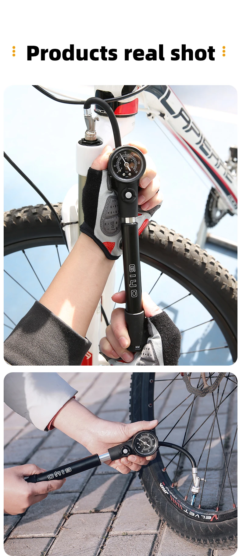 Giyo MTB Shock Pump 300psi Bike Suspension Air Pump with Pressure Gauge Schrader Presta Bike Tyre Inflator Bicycle Fork Pump