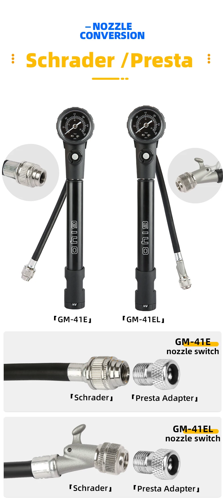 Giyo MTB Shock Pump 300psi Bike Suspension Air Pump with Pressure Gauge Schrader Presta Bike Tyre Inflator Bicycle Fork Pump