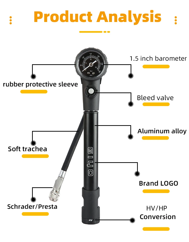 Giyo MTB Shock Pump 300psi Bike Suspension Air Pump with Pressure Gauge Schrader Presta Bike Tyre Inflator Bicycle Fork Pump