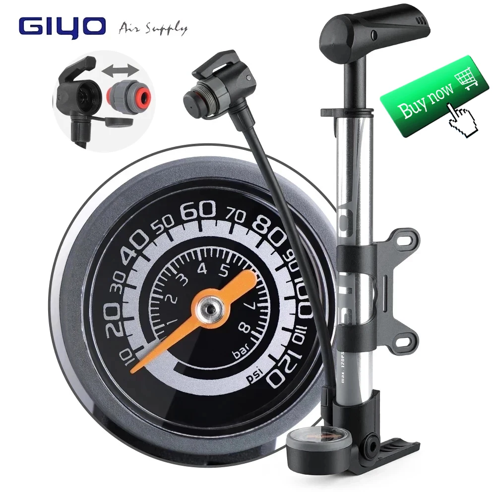 Giyo MTB Shock Pump 300psi Bike Suspension Air Pump with Pressure Gauge Schrader Presta Bike Tyre Inflator Bicycle Fork Pump