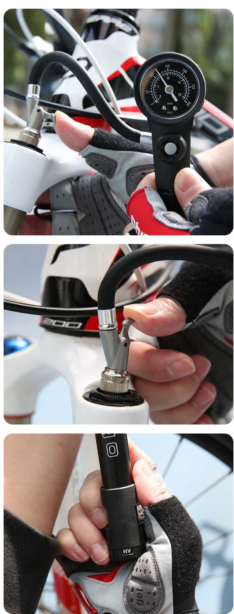 Giyo MTB Shock Pump 300psi Bike Suspension Air Pump with Pressure Gauge Schrader Presta Bike Tyre Inflator Bicycle Fork Pump