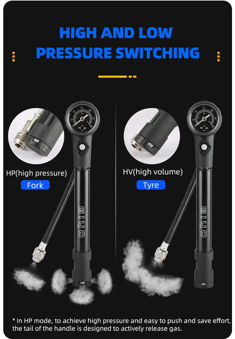 Giyo MTB Shock Pump 300psi Bike Suspension Air Pump with Pressure Gauge Schrader Presta Bike Tyre Inflator Bicycle Fork Pump