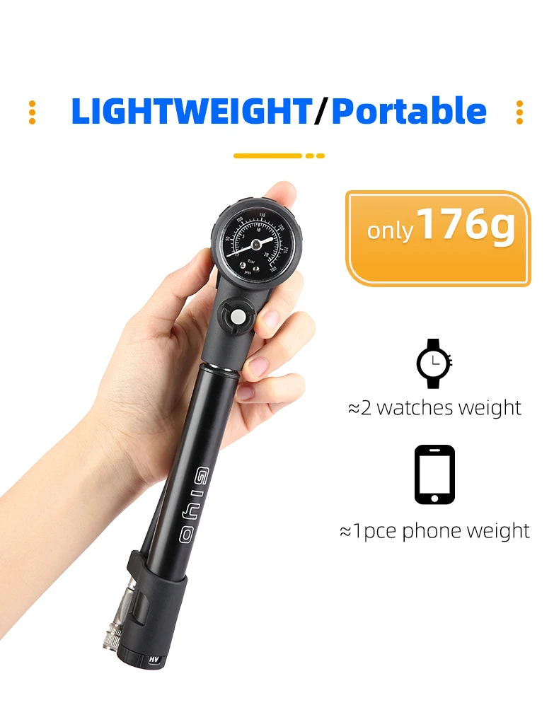 Giyo MTB Shock Pump 300psi Bike Suspension Air Pump with Pressure Gauge Schrader Presta Bike Tyre Inflator Bicycle Fork Pump