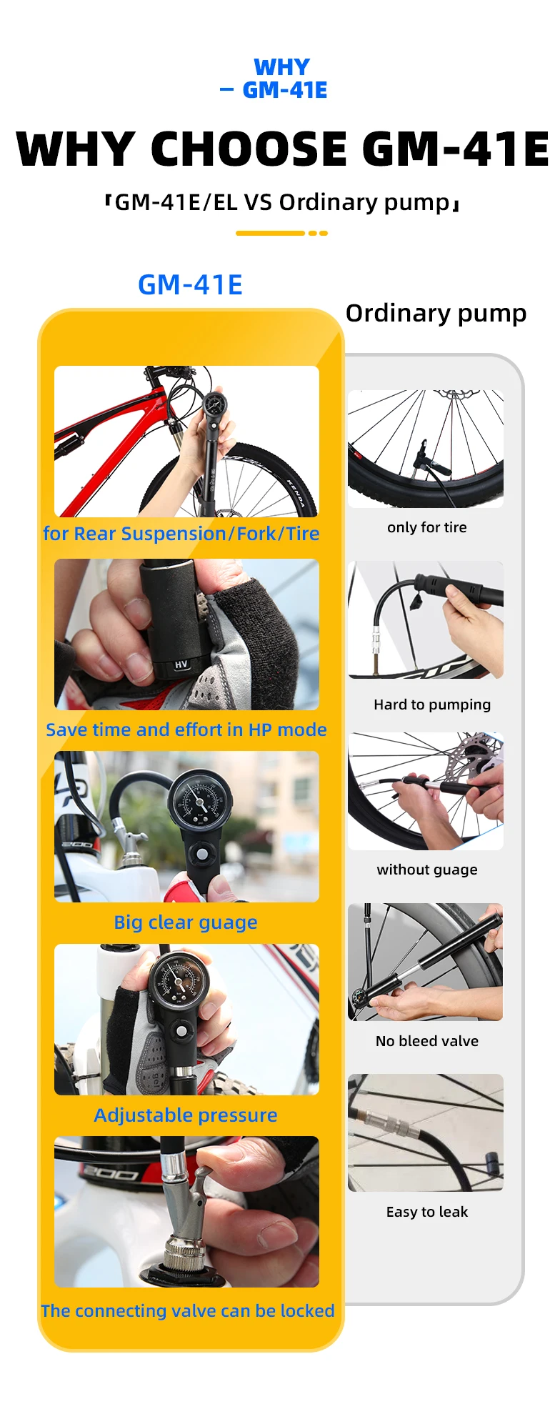 Giyo MTB Shock Pump 300psi Bike Suspension Air Pump with Pressure Gauge Schrader Presta Bike Tyre Inflator Bicycle Fork Pump