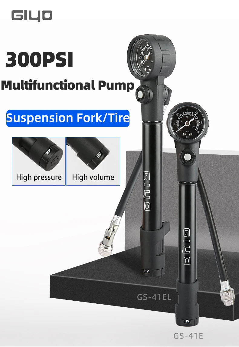 Giyo MTB Shock Pump 300psi Bike Suspension Air Pump with Pressure Gauge Schrader Presta Bike Tyre Inflator Bicycle Fork Pump