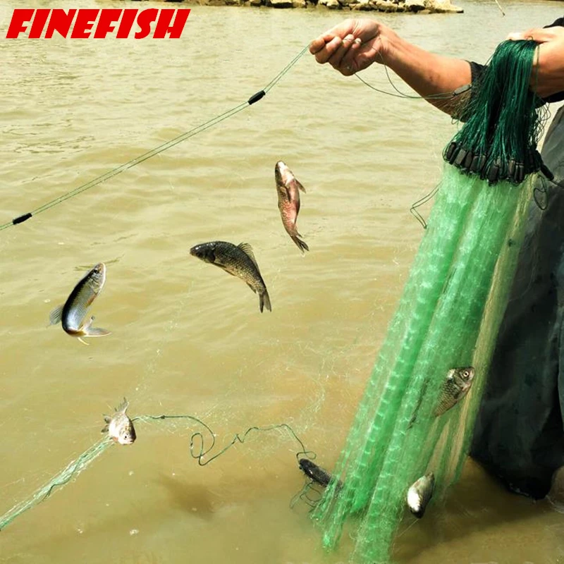 Finefish 100m Hunting Fishing Net 3 Layers Monofilament Fish Network With Float Outdoor Catch Fish Gillnet Trap Fishing Gear