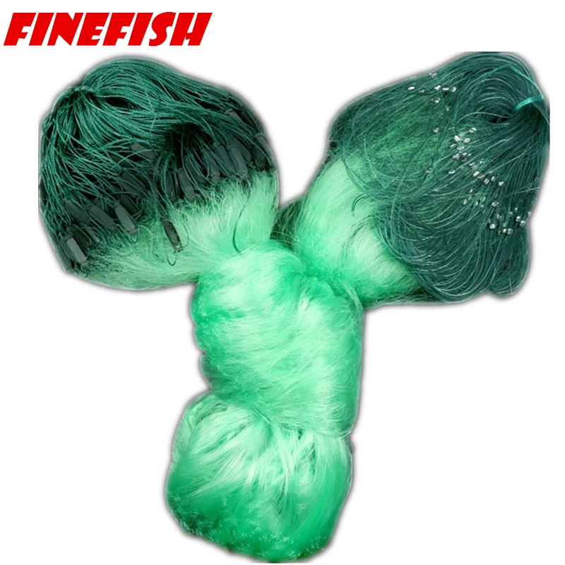 Finefish 100m Hunting Fishing Net 3 Layers Monofilament Fish Network With Float Outdoor Catch Fish Gillnet Trap Fishing Gear
