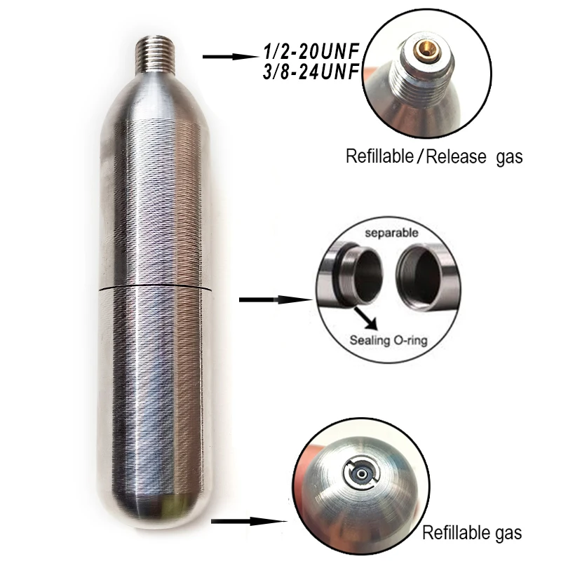 Stainless Steel Recyclable 33g Co2 Cartridge for Rescues Life Vest Airbag Vest Power Aquariums Beauty Injections Food Processing