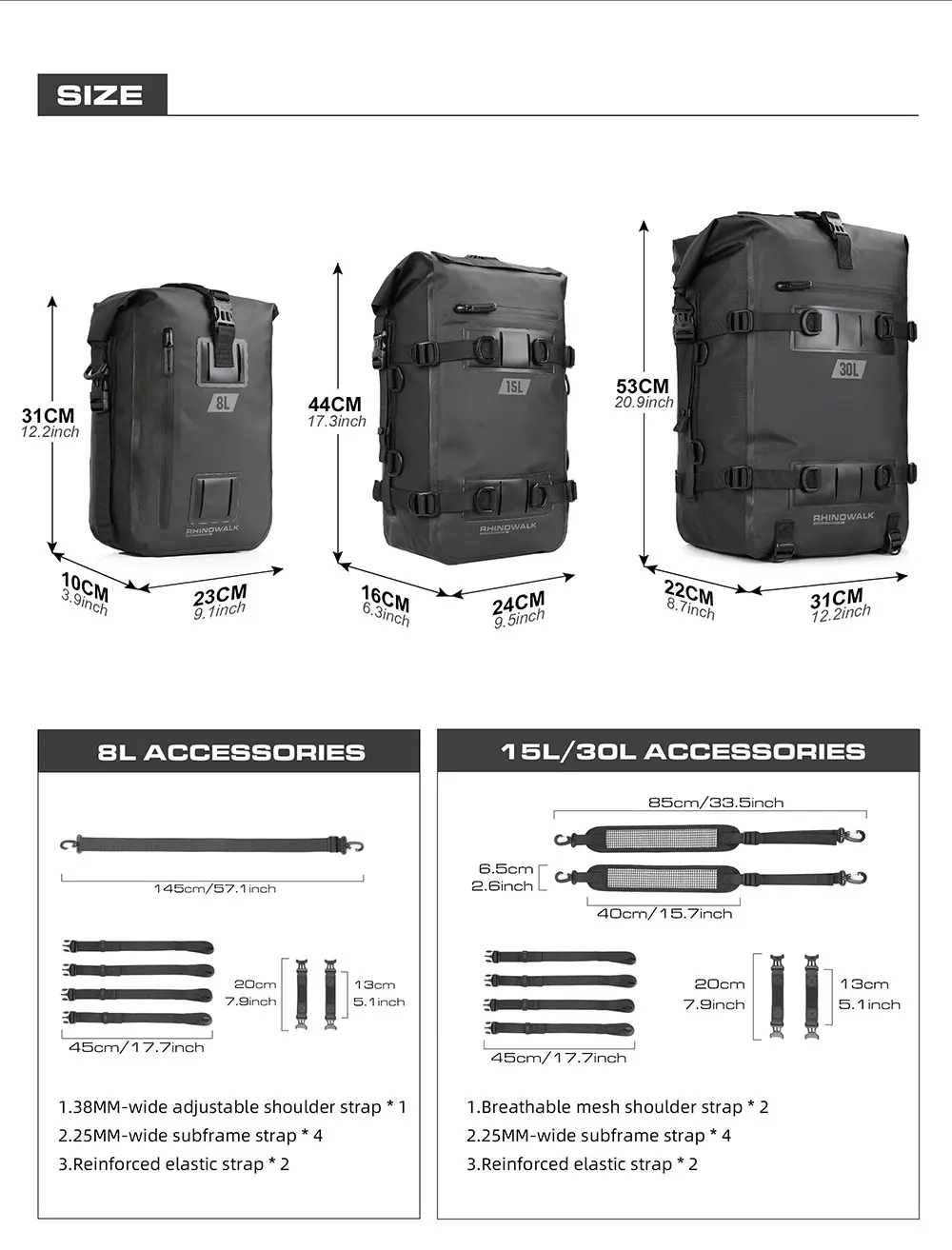 Rhinowalk Motorcycle Side Bag With Base Waterproof 6L/8L/10L/15L Motor Rear Seat Bag Rack Motocross Storage Backpack