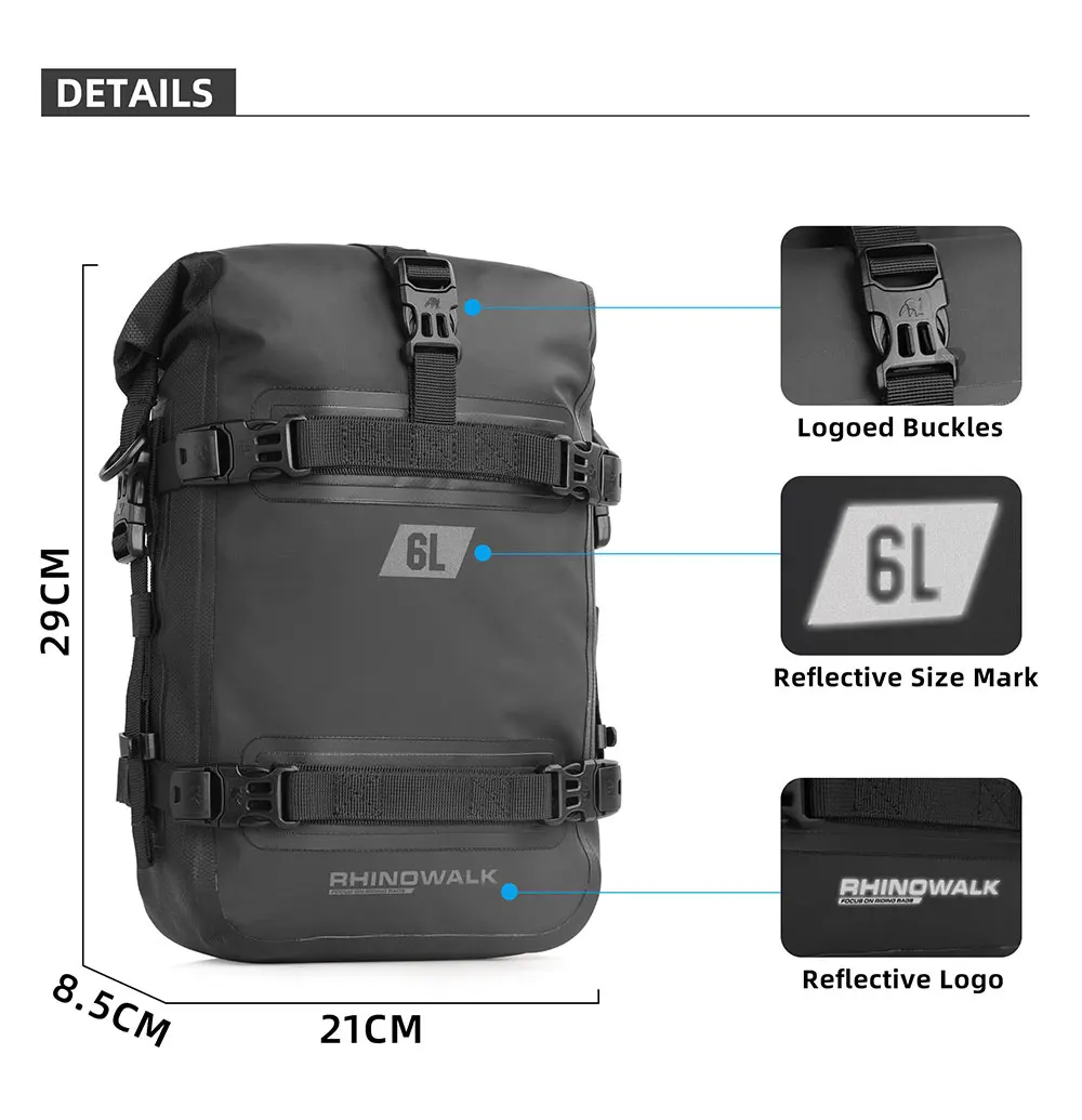Rhinowalk Motorcycle Side Bag With Base Waterproof 6L/8L/10L/15L Motor Rear Seat Bag Rack Motocross Storage Backpack