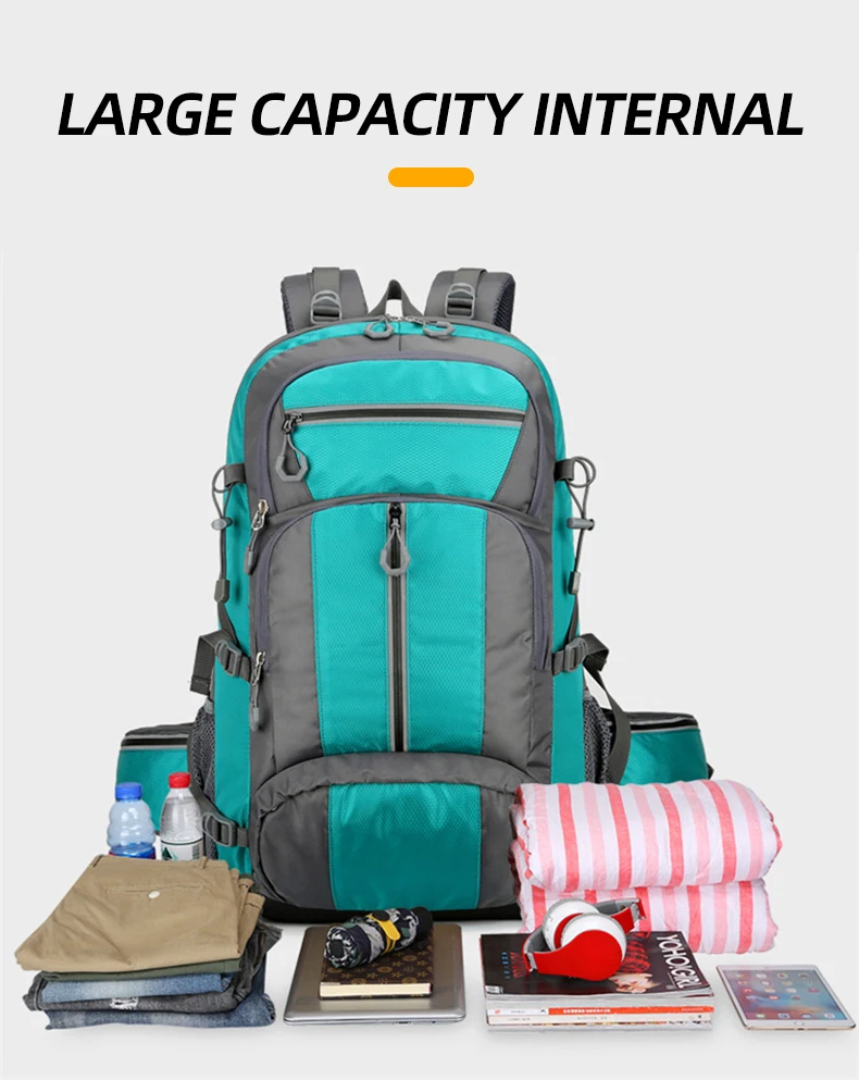 50L Nylon Backpack Camping Bag Outdoor Sport Hiking Trekking Climbing Travel Shoulder Reflective Shoes Luggage Outdoor Men Bag