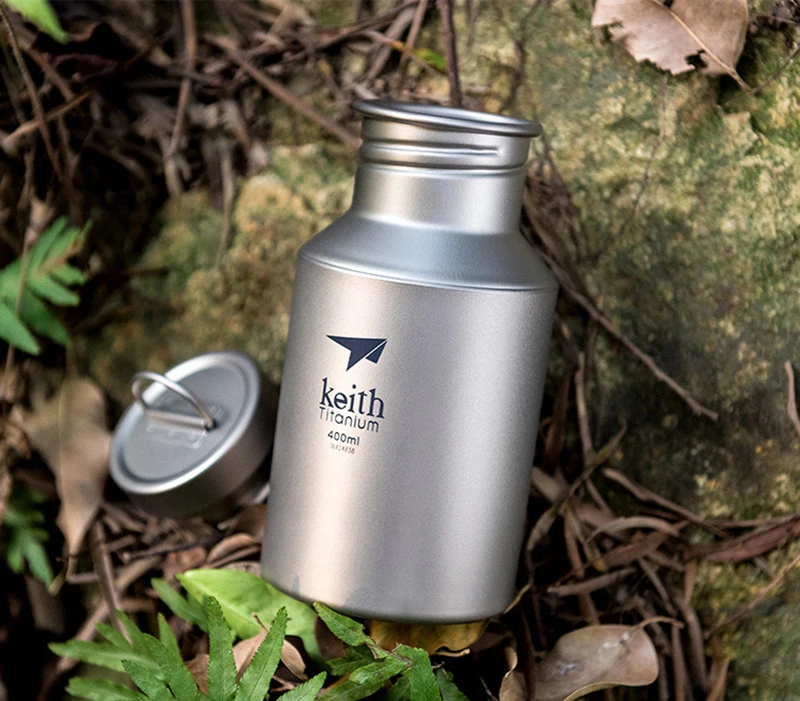 Keith Ti3030 Titanium Sports Water Bottle Ultralight Leakproof Outdoor Camping Hiking Bicycle Kettle Carry Ring 400ml 14.5 fl oz