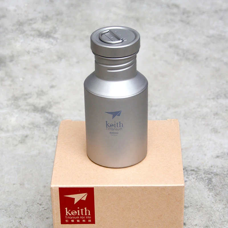 Keith Ti3030 Titanium Sports Water Bottle Ultralight Leakproof Outdoor Camping Hiking Bicycle Kettle Carry Ring 400ml 14.5 fl oz