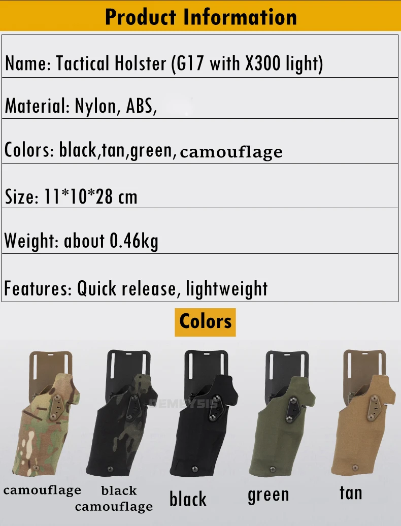 Tactical Pistol Holster for G17 Gen4 G19 with X300 X300U Light Quick Release Drop Leg Holsters Right Hand Airsoft Gun Carry