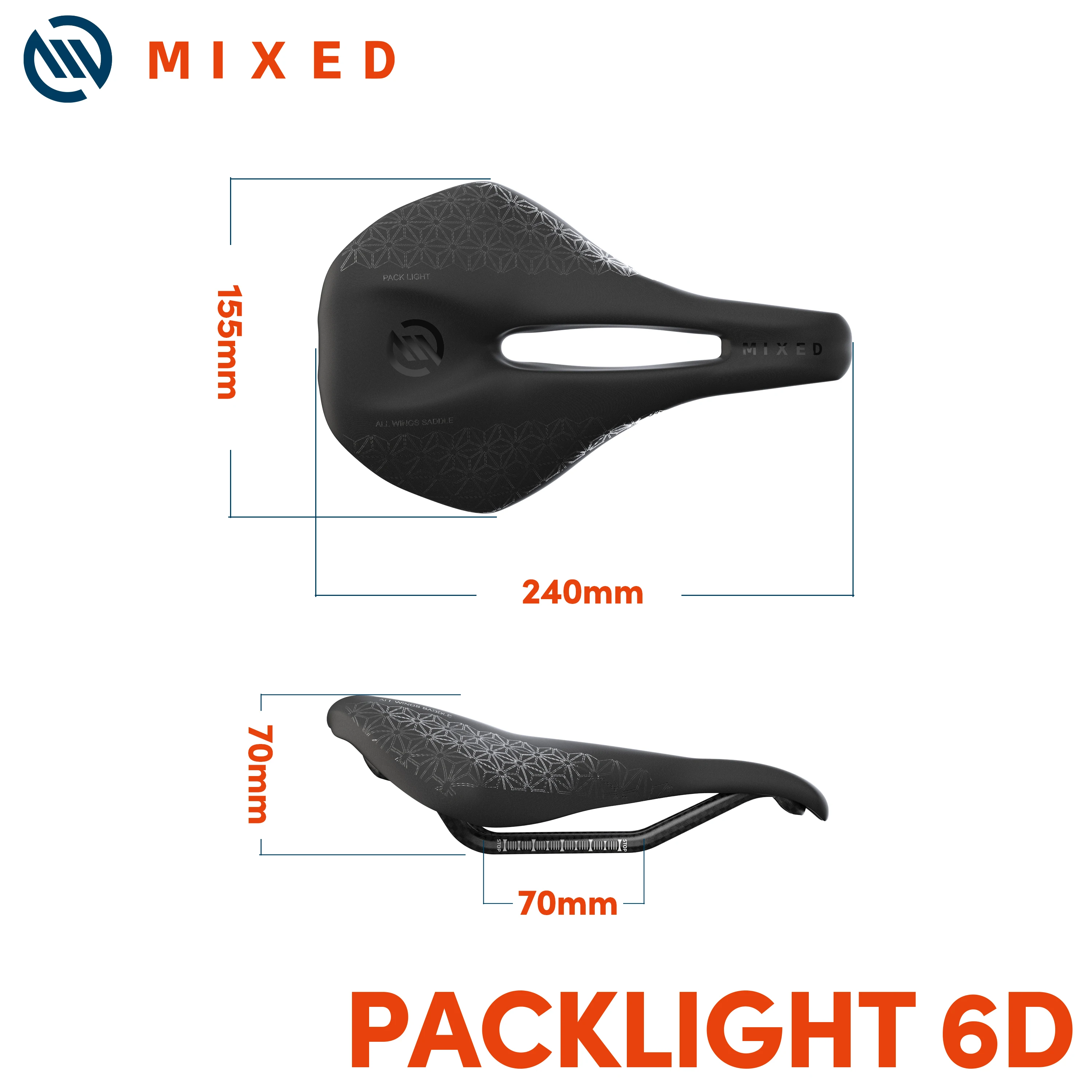 MIXED 6D Cycling Carbon Saddles 155mm Road Mountain Bicycle Seats Pack Light Saddle Comfortable Race Bike Seats
