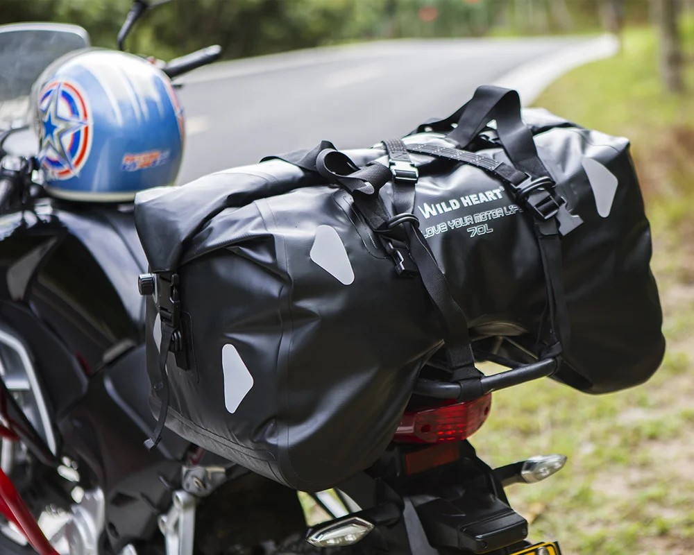 Motorcycle Waterproof Tail Bag 70L Travel Outdoor Dry Luggage Roll Pack Bag Motorbike Luggage Backpack Motorcycle Seat Bag