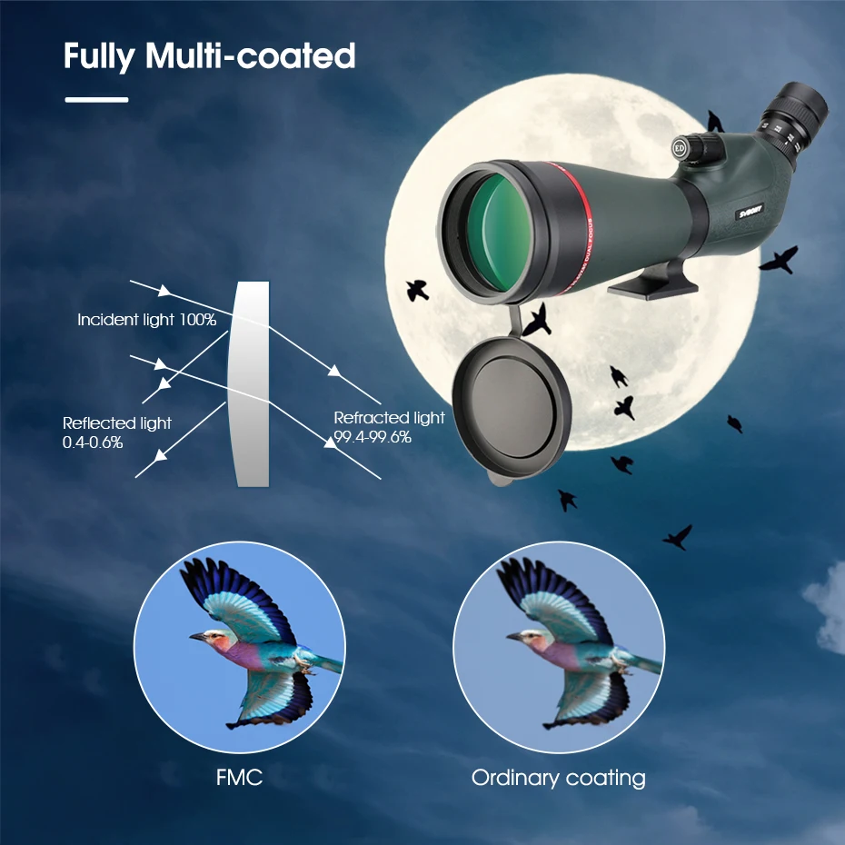 Svbony Telescope SV406/SV406P ED Spotting Scope 20-60x80/25-75X100/16-48X65 Dual Focus IPX7 Waterproof for BirdWatching Archery