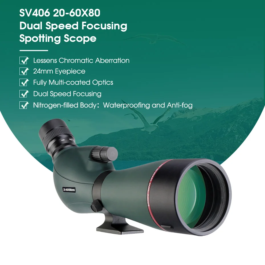 Svbony Telescope SV406/SV406P ED Spotting Scope 20-60x80/25-75X100/16-48X65 Dual Focus IPX7 Waterproof for BirdWatching Archery