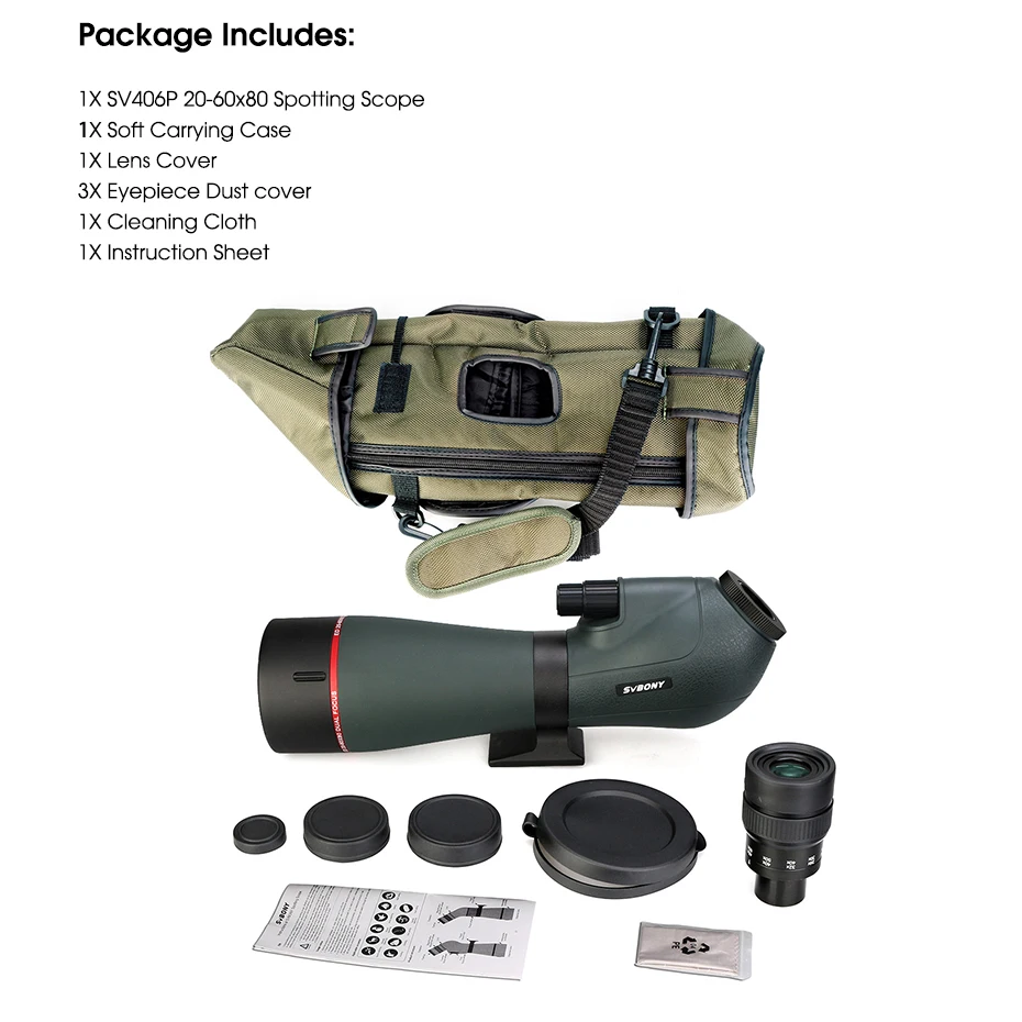 Svbony Telescope SV406/SV406P ED Spotting Scope 20-60x80/25-75X100/16-48X65 Dual Focus IPX7 Waterproof for BirdWatching Archery