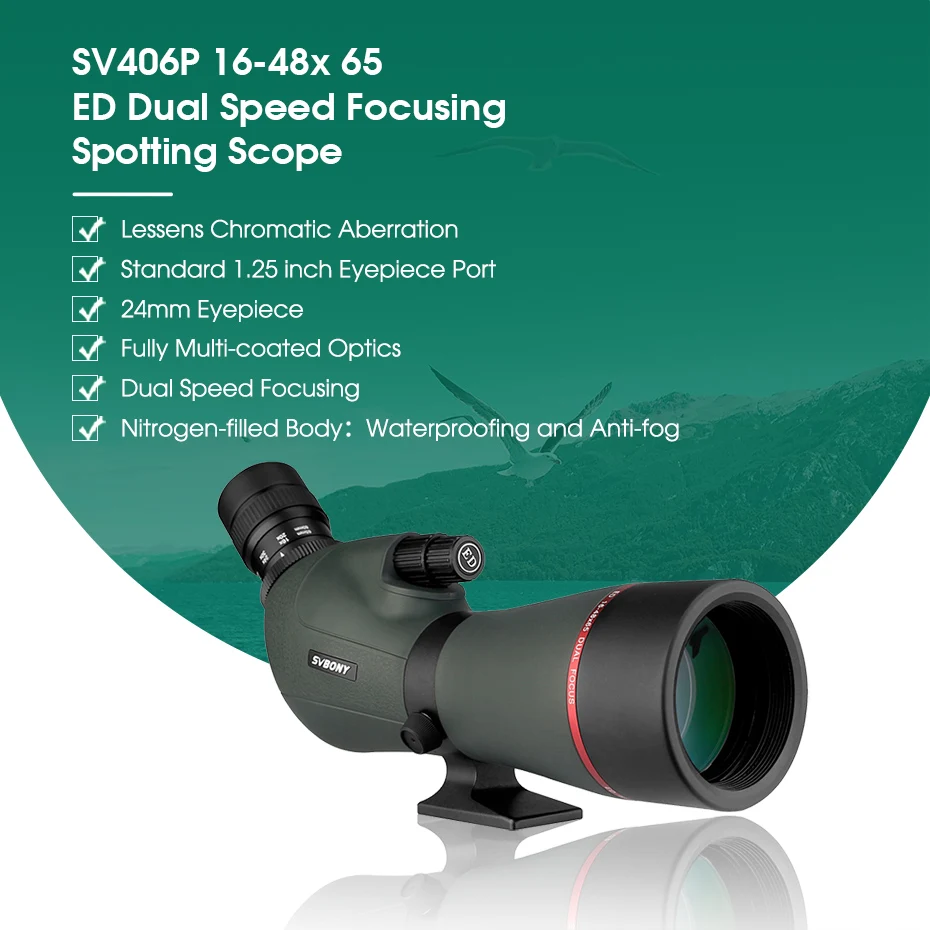 Svbony Telescope SV406/SV406P ED Spotting Scope 20-60x80/25-75X100/16-48X65 Dual Focus IPX7 Waterproof for BirdWatching Archery