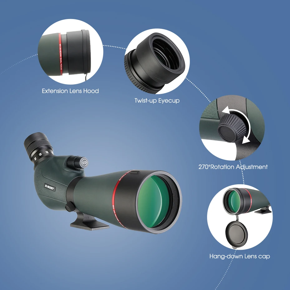 Svbony Telescope SV406/SV406P ED Spotting Scope 20-60x80/25-75X100/16-48X65 Dual Focus IPX7 Waterproof for BirdWatching Archery